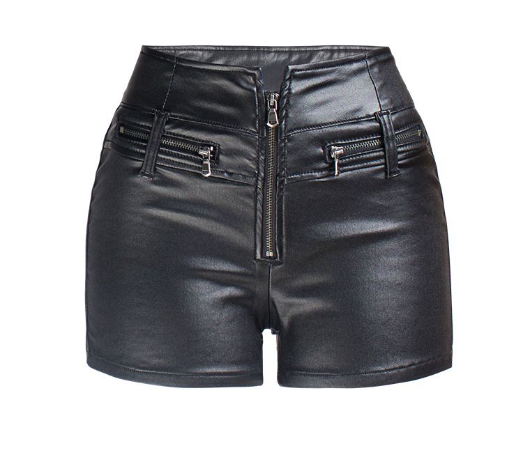 Elastic leather shorts for women