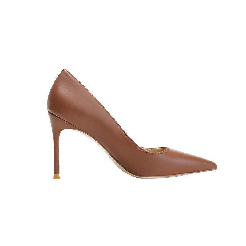 Brown lady shoes with pointy toes and high heels