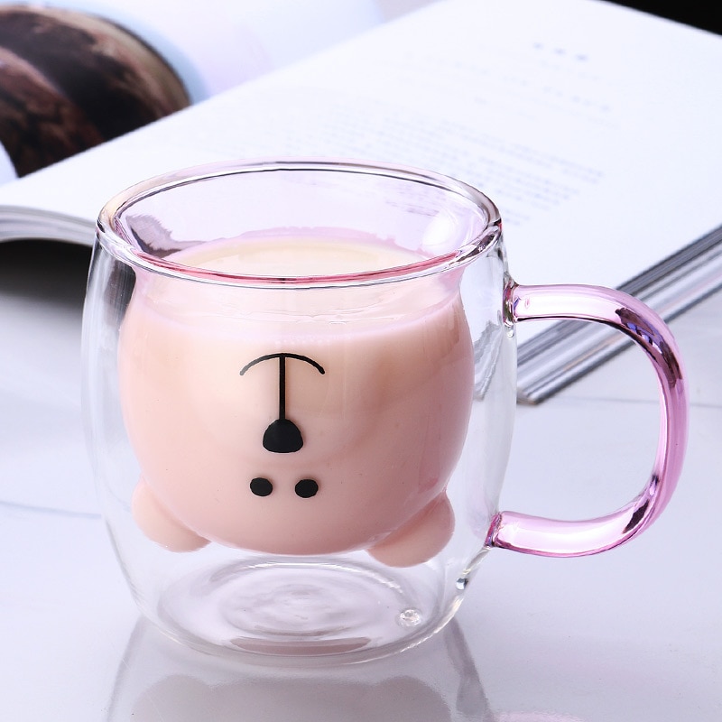 tasse à lait tasse à thé Tasse en verre à double isolation en verre animal mignon tasse à café tasse à café meilleur cadeau pour le bureau et l'anniversaire personnel ours 
